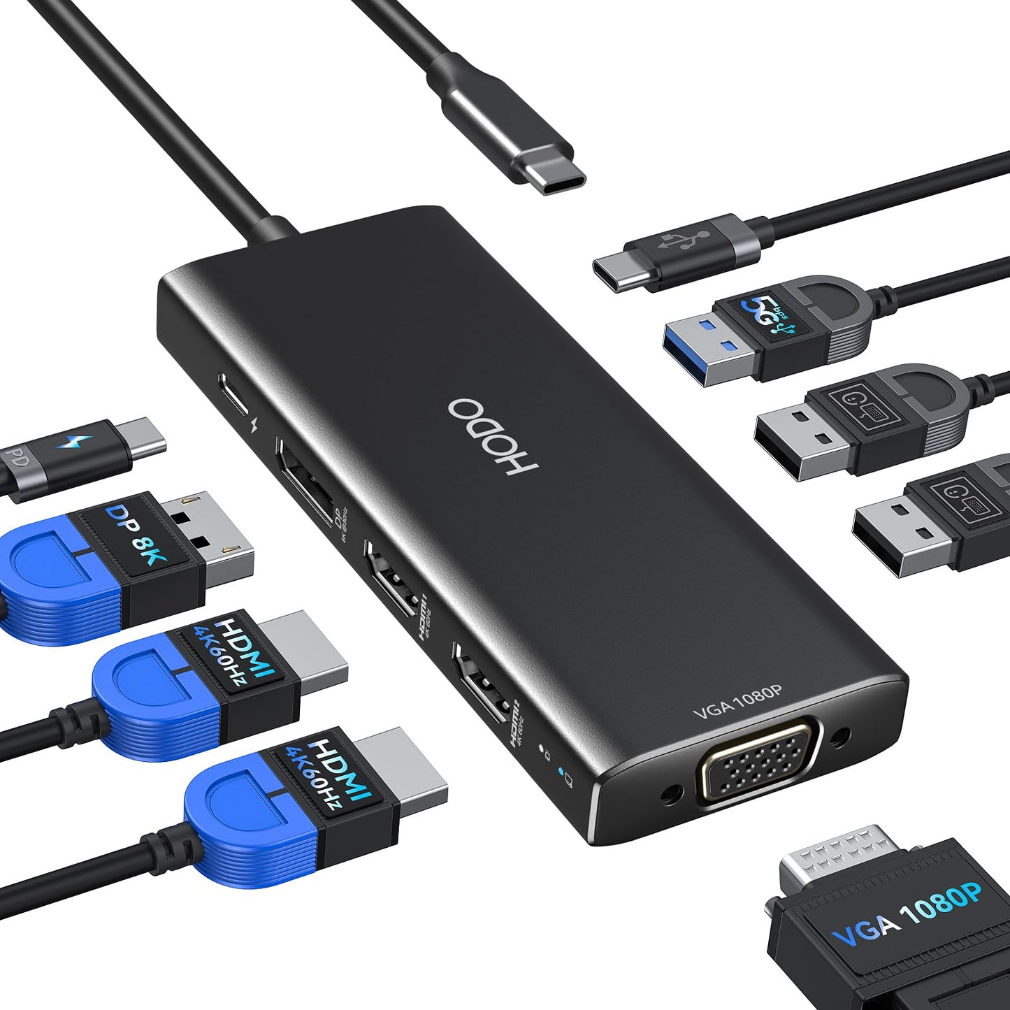 USB C Docking Station Dual Monitor Adapter for Dell HP, Laptop Docking Station 3 Monitors Quad Display USB C Hub Dongle to 4K HDMI+DP+VGA,3 USB2.0,100W PD,8 in 1 Thunderbolt Dock for Lenovo,Surface