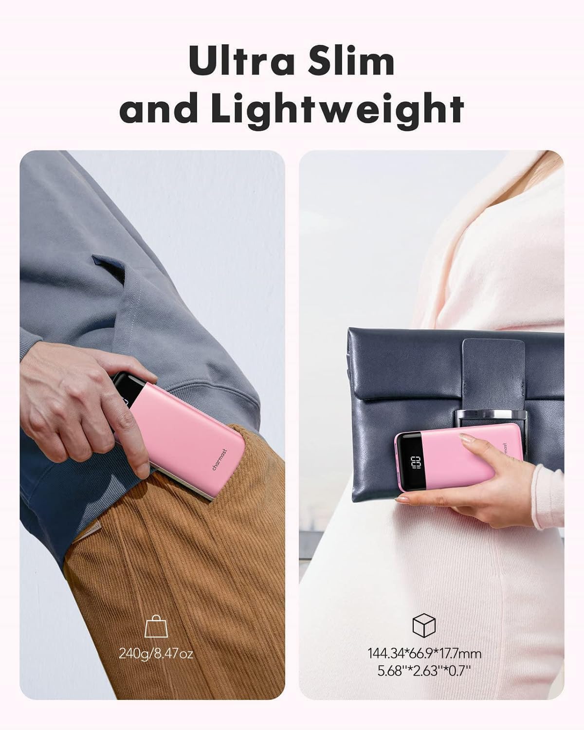 charmast Portable Charger with Built in Cables, Power Bank with Cords Wires, Slim 10000mAh Travel Battery Pack 6 Outputs 3 Inputs 6A Fast Charging for Samsung Google Pixel LG Moto iPhone iPad