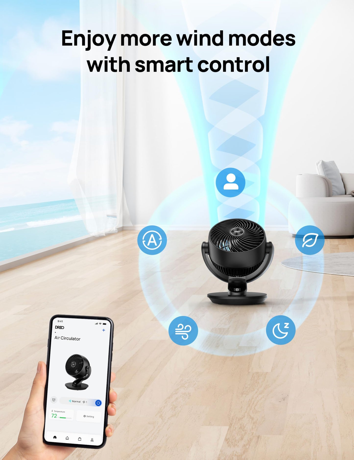 DREO Fan for Bedroom, 13-Inch Oscillating Table Air Circulator Fan for Whole Room, 120° Tilt Adjustment, 28dB Ultra-Quiet, 70ft Powerful Airflow, 4 Speeds Desk Fans with Remote for Home, Office