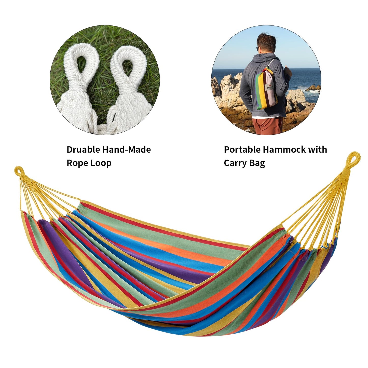 Brazilian Double Hammock with Tree Straps,Extra Large 94x63IN,2 Persons Hammock for Backyard Patio Outdoor Indoor,450lbs Weight Capacity,Soft Woven Cotton Fabric - Natrual White with Tassels