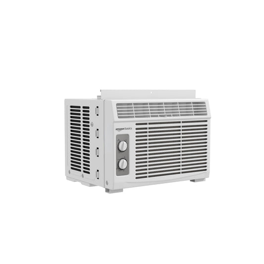 Amazon Basics 5000-BTU Window Air Conditioner with Quiet Operation, Up to 150 Sqf, Cool and Fan Functions, Washable Filter, Adjustable Window Kit, Intuitive Mechanical Controls, for Small Room, White