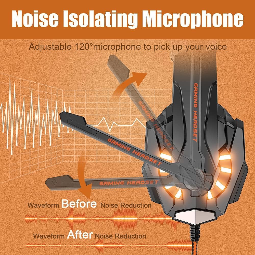 BENGOO G9000 Stereo Gaming Headset for PS4 PC Xbox One PS5 Controller, Noise Cancelling Over Ear Headphones with Mic, LED Light, 7.1 Surround Sound, Soft Memory Earmuffs for Nintendo Xbox Series X|S