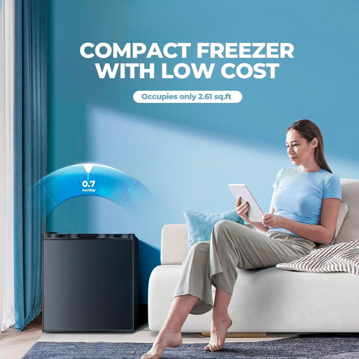 1.1 Cu.ft Upright Freezer, Small Mini Freezer with Adjustable Thermostat, Removable Shelves, Reversible Single Door, for Bedroom/Home/Dorms/Apartment, Silver