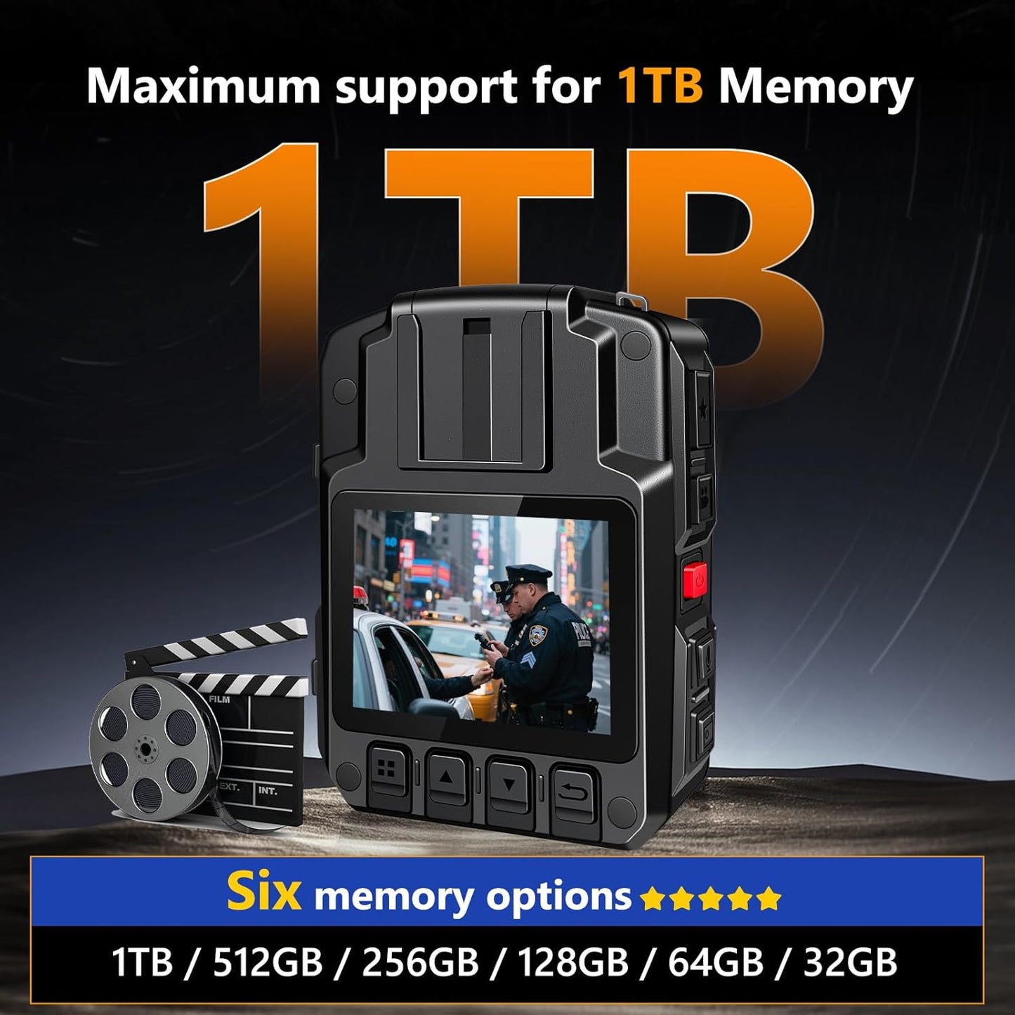 CAMMHD V8-128GB 4K Body Camera with Audio and Video Recording, 2160P Body Cam Two Battery 4400mAh Work 14H, H.265 Video Recorder, IP68 Waterproof, Night Vision Police Body Camera with Charging Dock