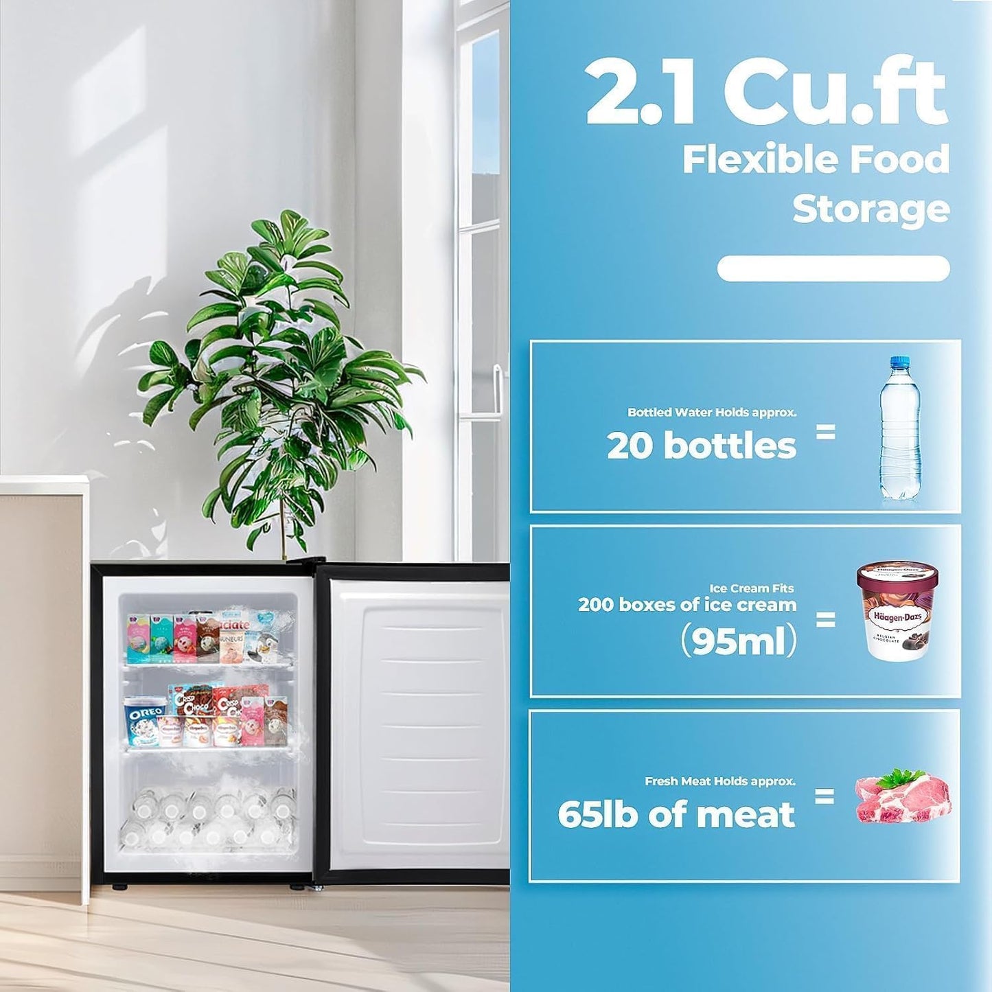 1.1 Cu.ft Upright Freezer, Small Mini Freezer with Adjustable Thermostat, Removable Shelves, Reversible Single Door, for Bedroom/Home/Dorms/Apartment, Silver