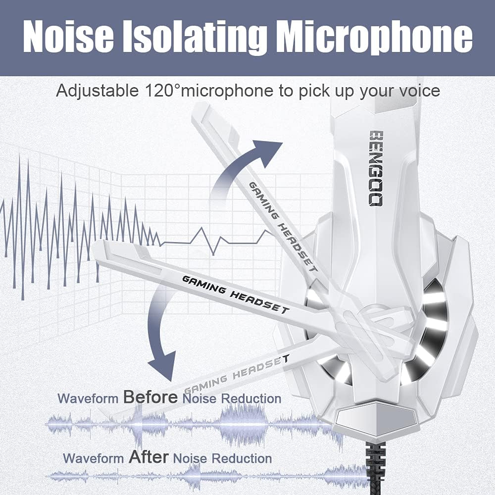 BENGOO G9000 Stereo Gaming Headset for PS4 PC Xbox One PS5 Controller, Noise Cancelling Over Ear Headphones with Mic, LED Light, 7.1 Surround Sound, Soft Memory Earmuffs for Nintendo Xbox Series X|S
