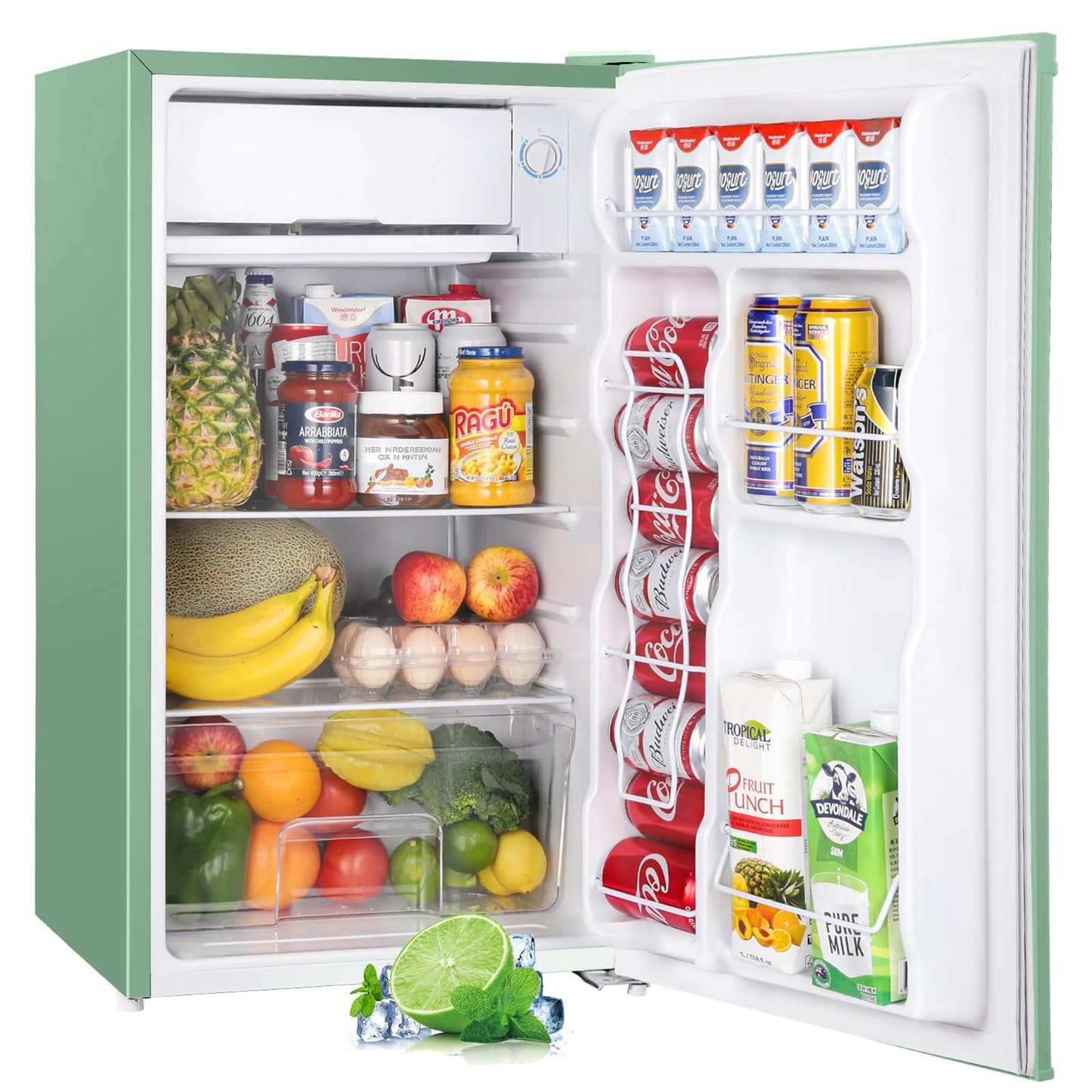 Upstreman 3.2 Cu.Ft Mini Fridge with Freezer, Single Door Mini Fridge, Dorm Fridge, Adjustable Thermostat, Mini Refrigerator for Bedroom, Office, Dorm, Black-BR321