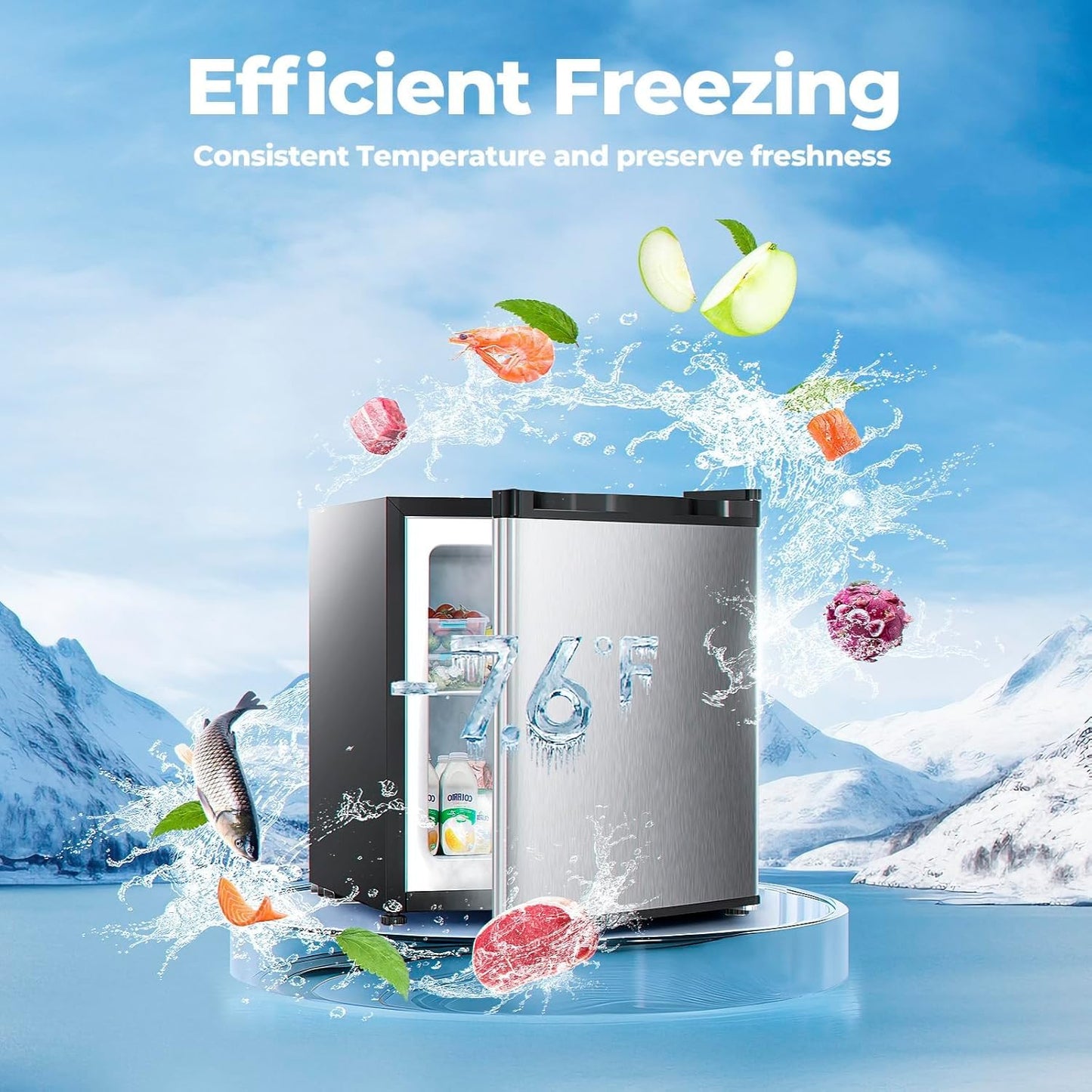 1.1 Cu.ft Upright Freezer, Small Mini Freezer with Adjustable Thermostat, Removable Shelves, Reversible Single Door, for Bedroom/Home/Dorms/Apartment, Silver