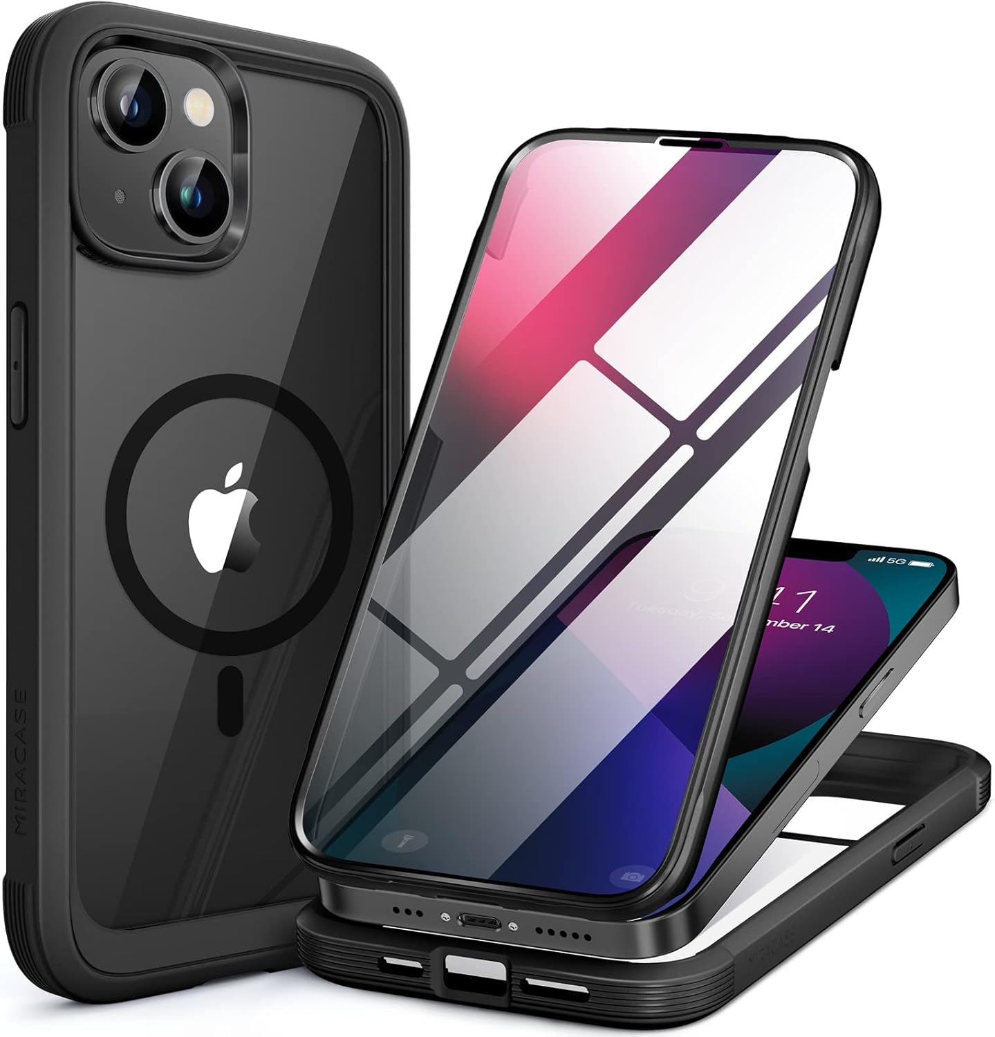Miracase for iPhone 17e Case& iPhone 16e Case, Full-Body Phone with Built-in Glass Screen Protector, [Magnetic with MagSafe] Military Drop Proof 17 E/ 16 E Cover Bumper 6.1 inch, Black