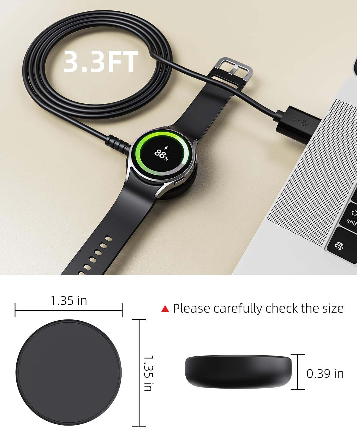 2 Pack for Samsung Galaxy Watch Charger Compatible with Watch 8/8 Classic/Ultra/7/6/6 Classic/5/5 Pro/4/4 Classic/3/Active/FE USB A Magnetic Fast Charging Dock Accessories 3.3FT