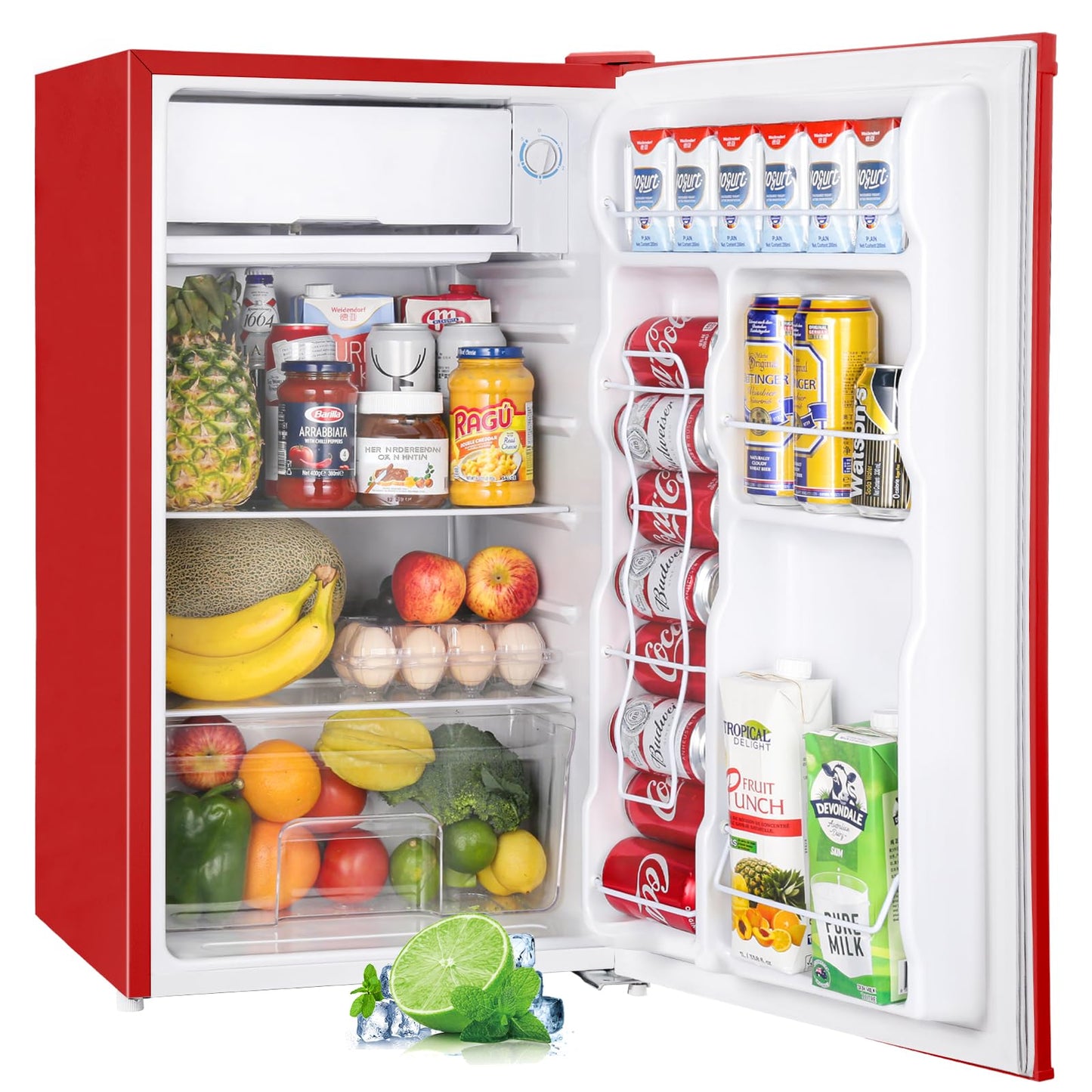 Upstreman 3.2 Cu.Ft Mini Fridge with Freezer, Single Door Mini Fridge, Dorm Fridge, Adjustable Thermostat, Mini Refrigerator for Bedroom, Office, Dorm, Black-BR321