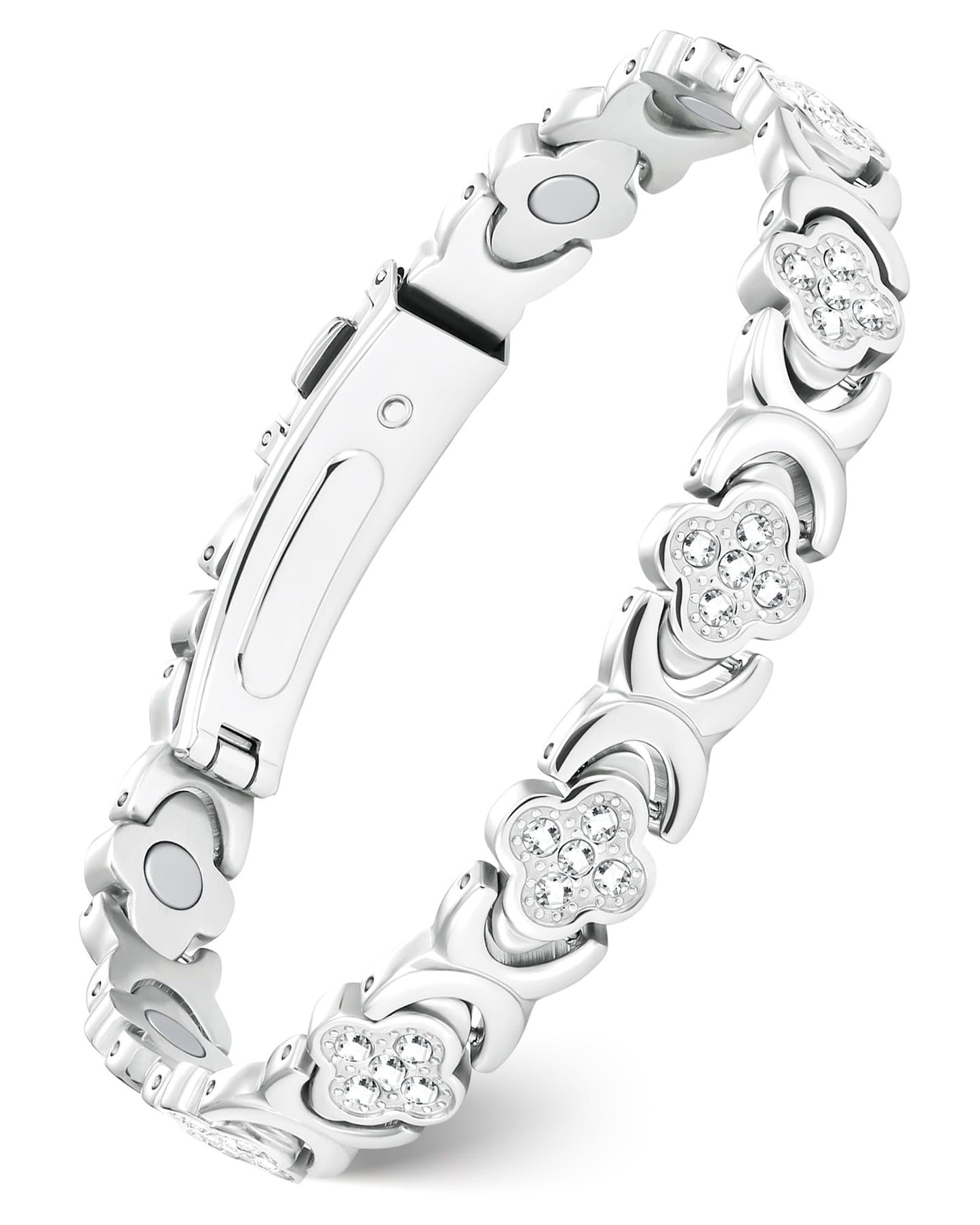 Feraco Pure Copper Bracelets for Women, Ultra Strength Magnetic Therapy Bracelet for Pain Relief with Neodymium Magnets & Sparkling Cubic Zirconia, Adjustable, Infinite Clover Jewelry