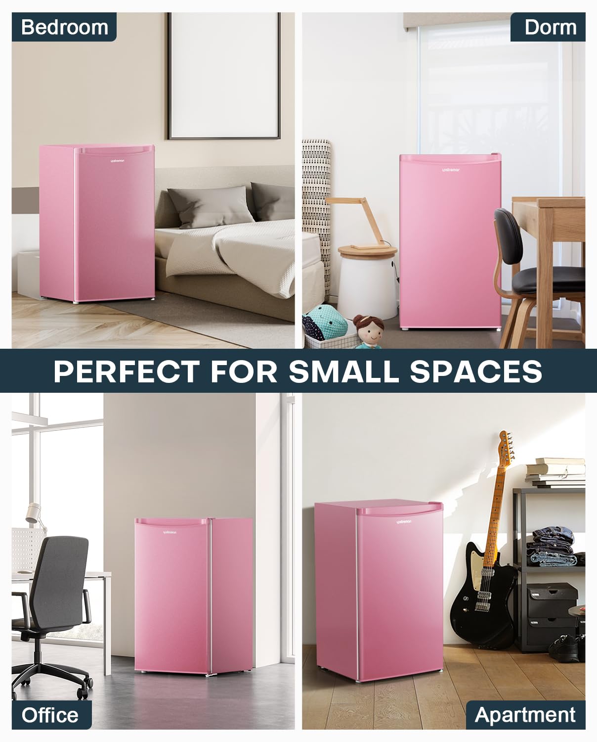 Upstreman 3.2 Cu.Ft Mini Fridge with Freezer, Single Door Mini Fridge, Dorm Fridge, Adjustable Thermostat, Mini Refrigerator for Bedroom, Office, Dorm, Black-BR321