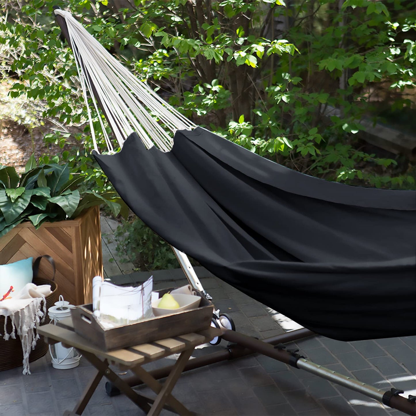 ANYOO Cotton Hammock Portable Camping Hammocks for Hanging Sturdy Garden Comfortable Fabric Hammock with Tree Straps Up to 660lbs with Travel Bag for Camping Outdoor/Indoor Patio Backyard