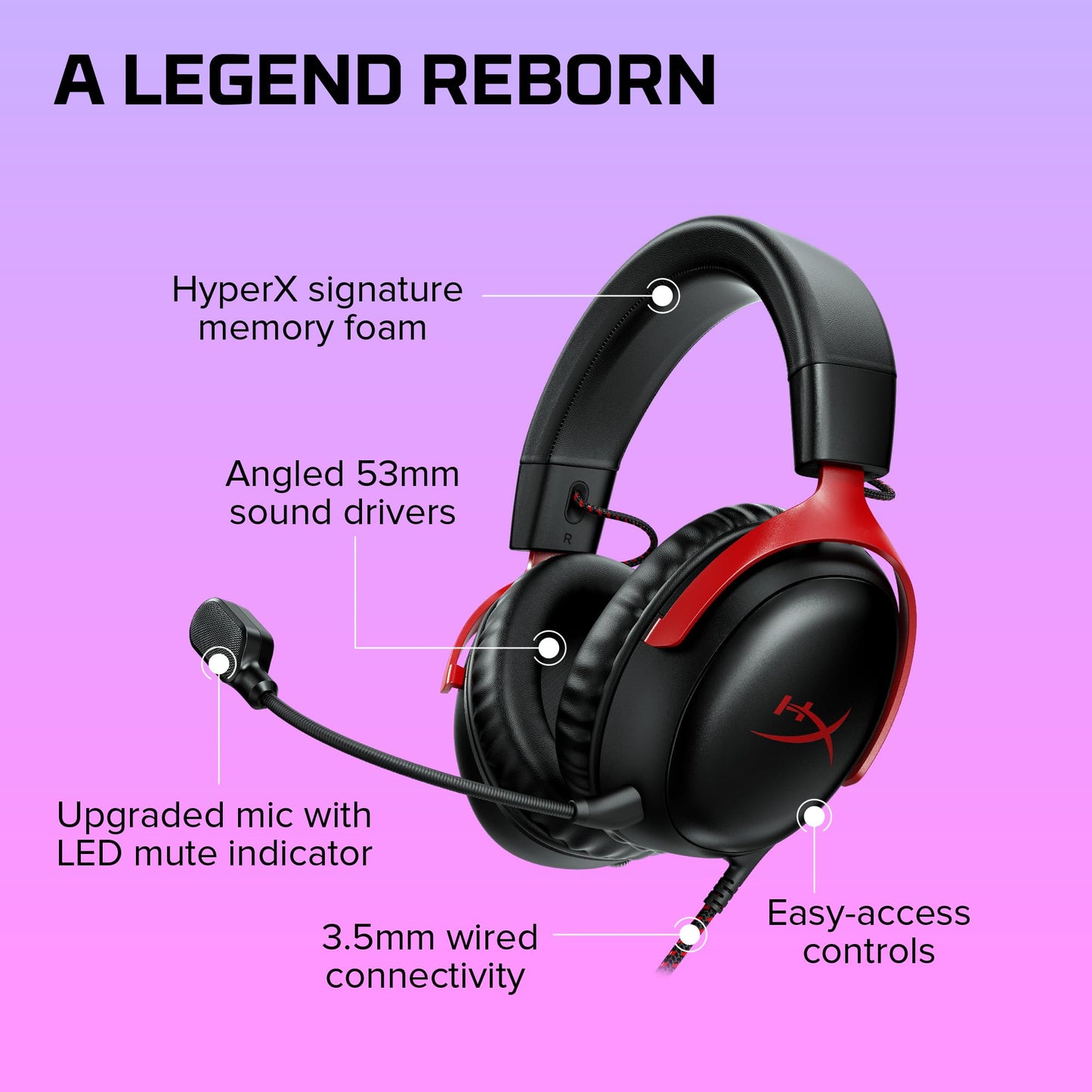 HyperX Cloud III – Wired Gaming Headset, PC, PS5, Xbox Series X|S, Angled 53mm Drivers, DTS Spatial Audio, Memory Foam, Durable Frame, Ultra-Clear 10mm Mic, USB-C, USB-A, 3.5mm – Black/Red