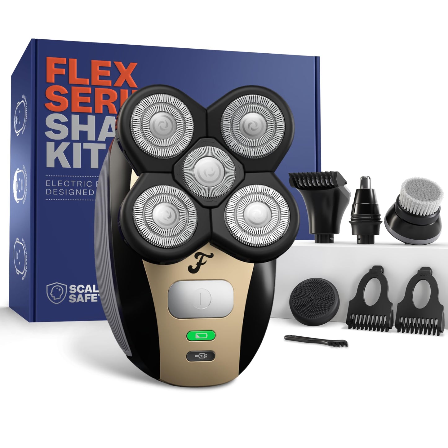 Freebird FlexSeries Electric Head & Body Hair Shaver, Mens Cordless Rechargeable Wet and Dry Skull, Bald Head, Back, Groin Waterproof Razor with Rotary Blades (FlexSeries Pro, Without Accessories)