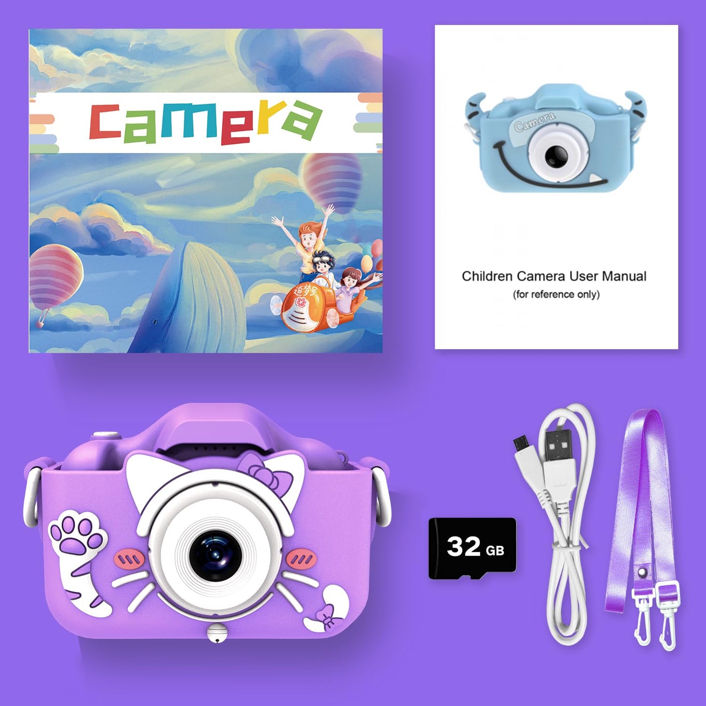Goopow Kids Camera Toys for 3-8 Year Old Girls Boys,Children Digital Video Camcorder Camera with Cartoon Soft Cover, Best Chritmas Birthday Festival Gift for Kids - 32G SD Card Included