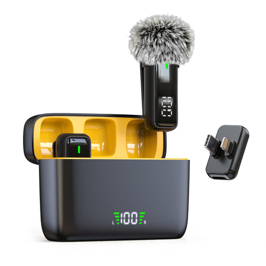 2 in 1 Wireless Lavalier Microphone for iPhone Android - Mini Phone Microphone with 24 H Charging Case for Video Recording Vlog TikTok Instagram Asmr, Noise Cancellation 70Ft Transmission