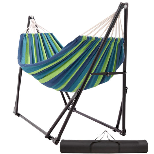 Hammock with Foldable Steel Stand,Frabic Tension Adjustable Indoor,Carrying Bag Included, 616 lbs Weight Capacity, Portable Suitable for Outside Garden Yard Outdoor Inhouse Cyan