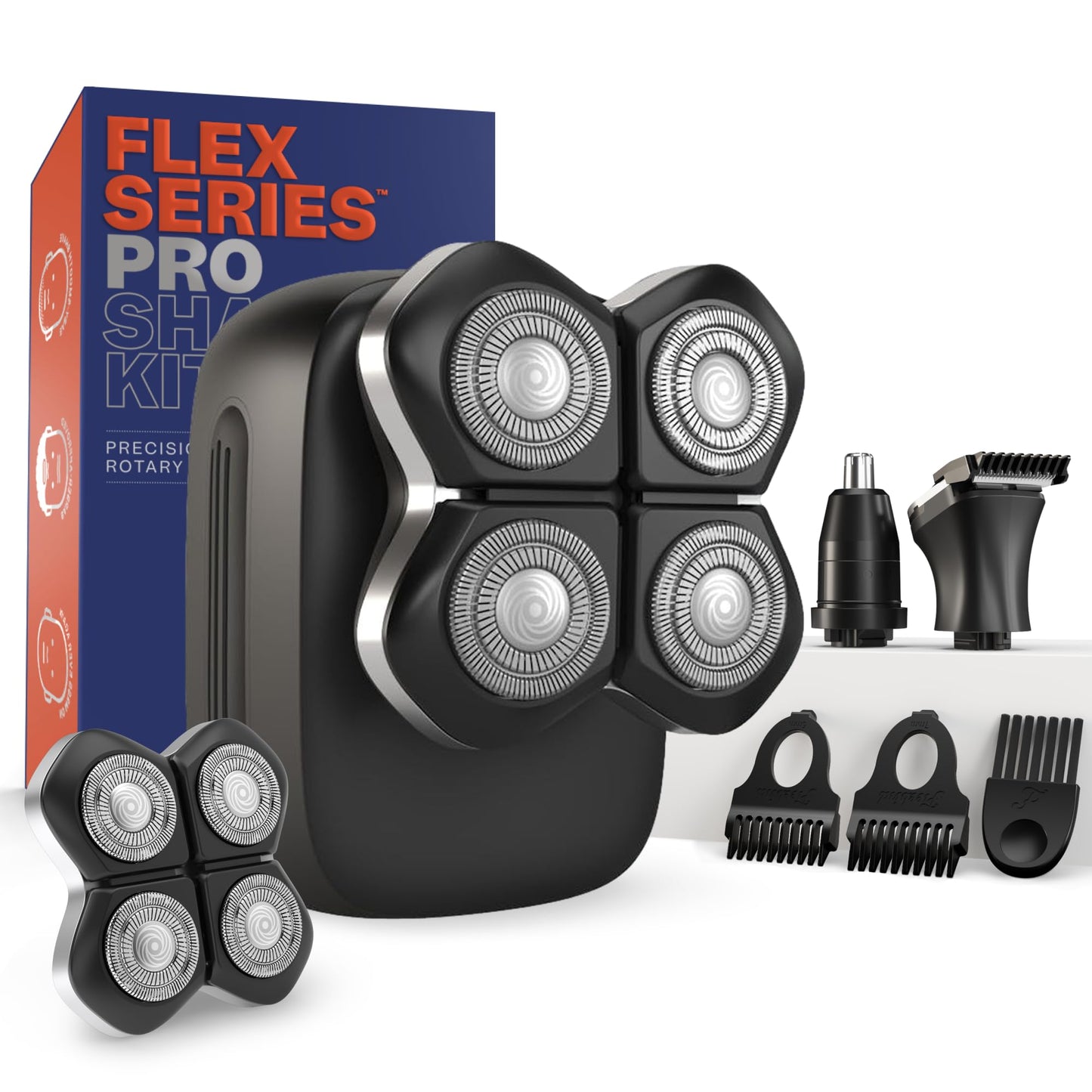 Freebird FlexSeries Electric Head & Body Hair Shaver, Mens Cordless Rechargeable Wet and Dry Skull, Bald Head, Back, Groin Waterproof Razor with Rotary Blades (FlexSeries Pro, Without Accessories)