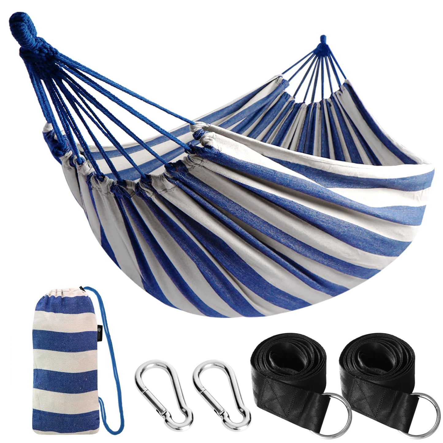 ANYOO Cotton Hammock Portable Camping Hammocks for Hanging Sturdy Garden Comfortable Fabric Hammock with Tree Straps Up to 660lbs with Travel Bag for Camping Outdoor/Indoor Patio Backyard
