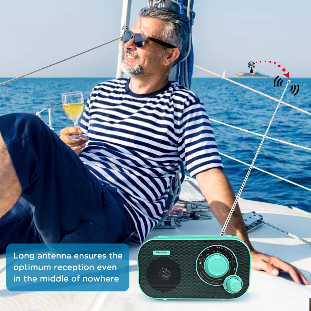 DreamSky AM FM Portable Radio Plug In Wall or Battery Operated for Home & Outdoor, Strong Reception & Sound, Large Dial Easy to Use, Transistor Antenna, Headphone Jack, Small Gifts for Seniors Elderly