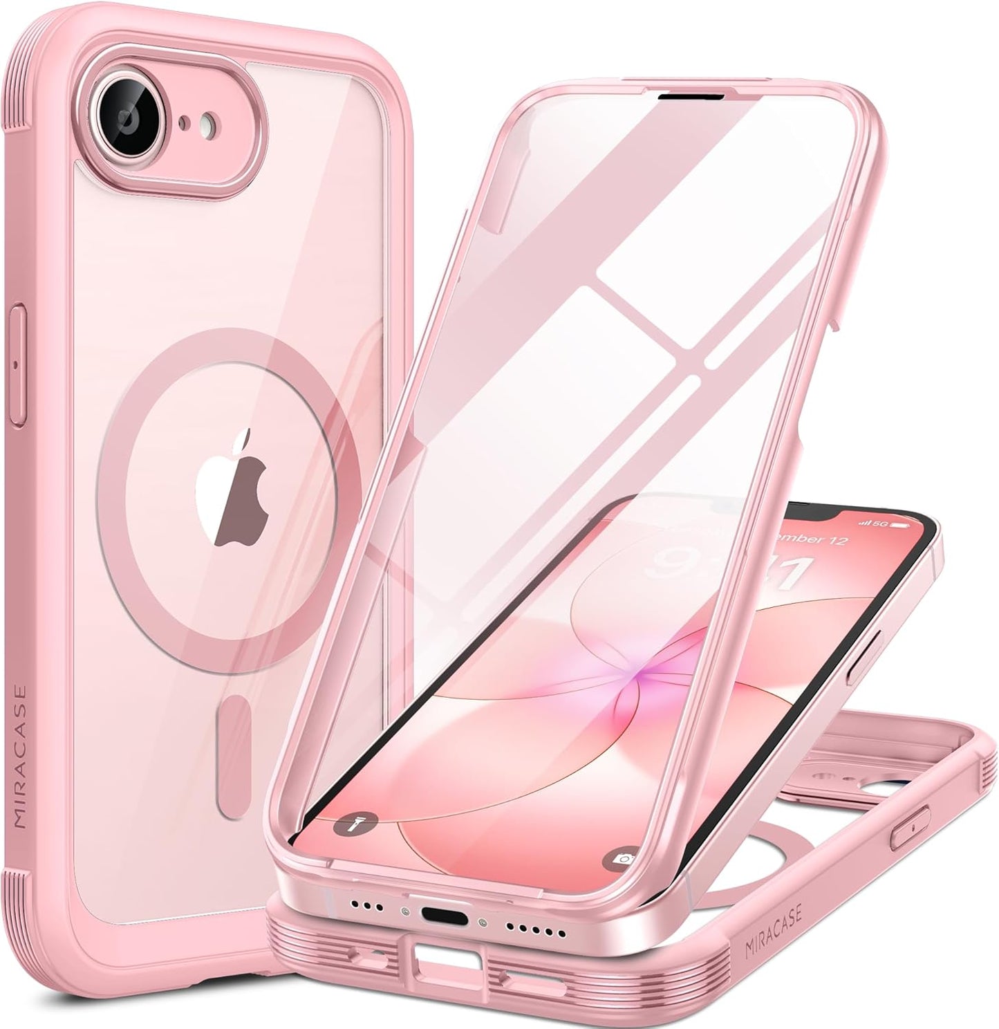 Miracase for iPhone 17e Case& iPhone 16e Case, Full-Body Phone with Built-in Glass Screen Protector, [Magnetic with MagSafe] Military Drop Proof 17 E/ 16 E Cover Bumper 6.1 inch, Black