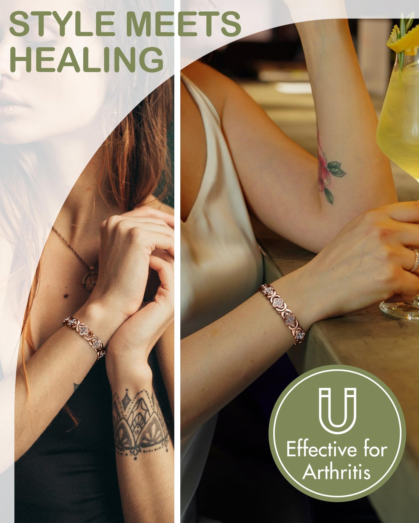 Feraco Pure Copper Bracelets for Women, Ultra Strength Magnetic Therapy Bracelet for Pain Relief with Neodymium Magnets & Sparkling Cubic Zirconia, Adjustable, Infinite Clover Jewelry