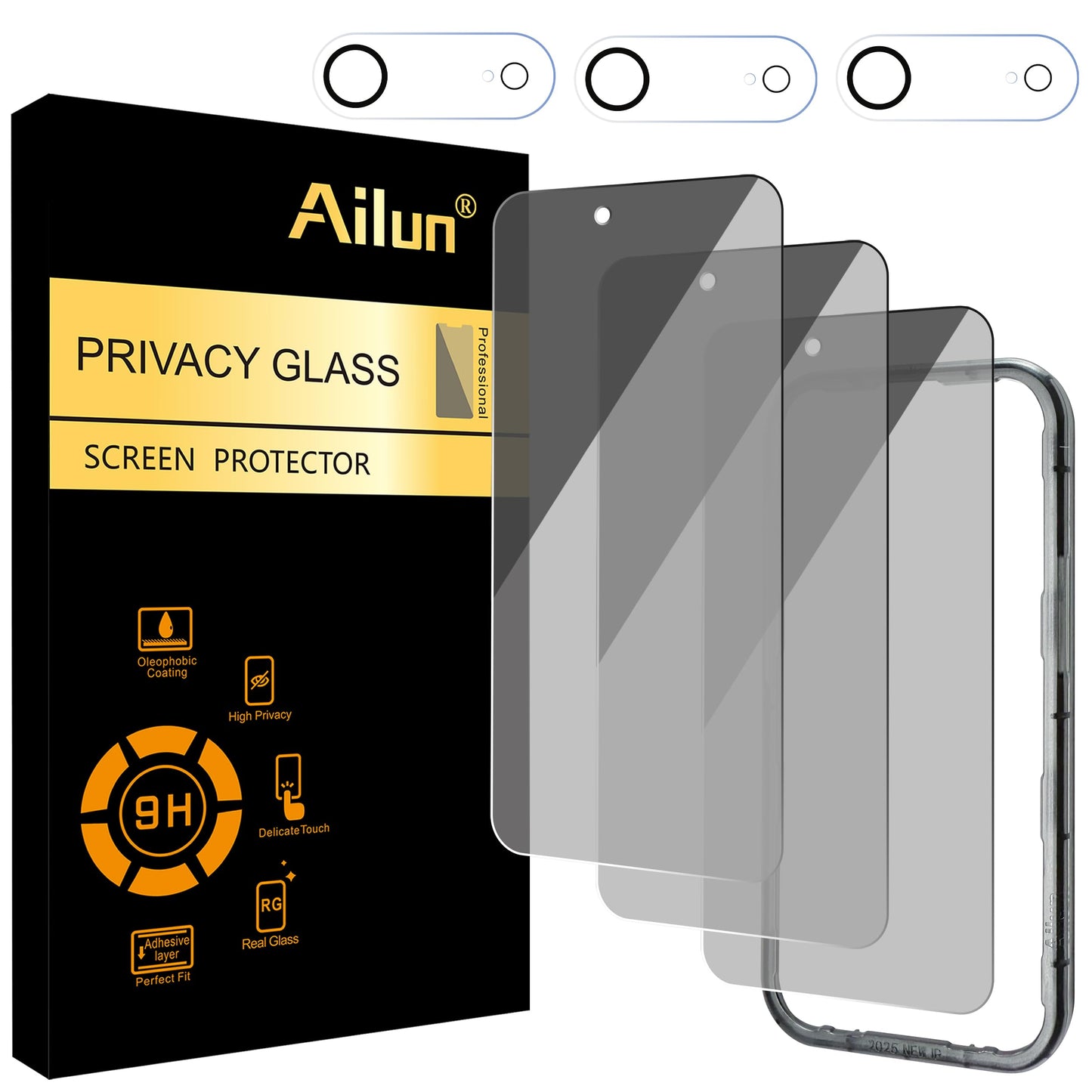 Ailun 3 Pack for iPhone 17 Pro Max Privacy Screen Protector [6.9 inch]+ 3 Pack Camera Lens Protector with Installation Frame,Dynamic Island Compatible,Anti Spy Tempered Glass[9H Hardness]-HD