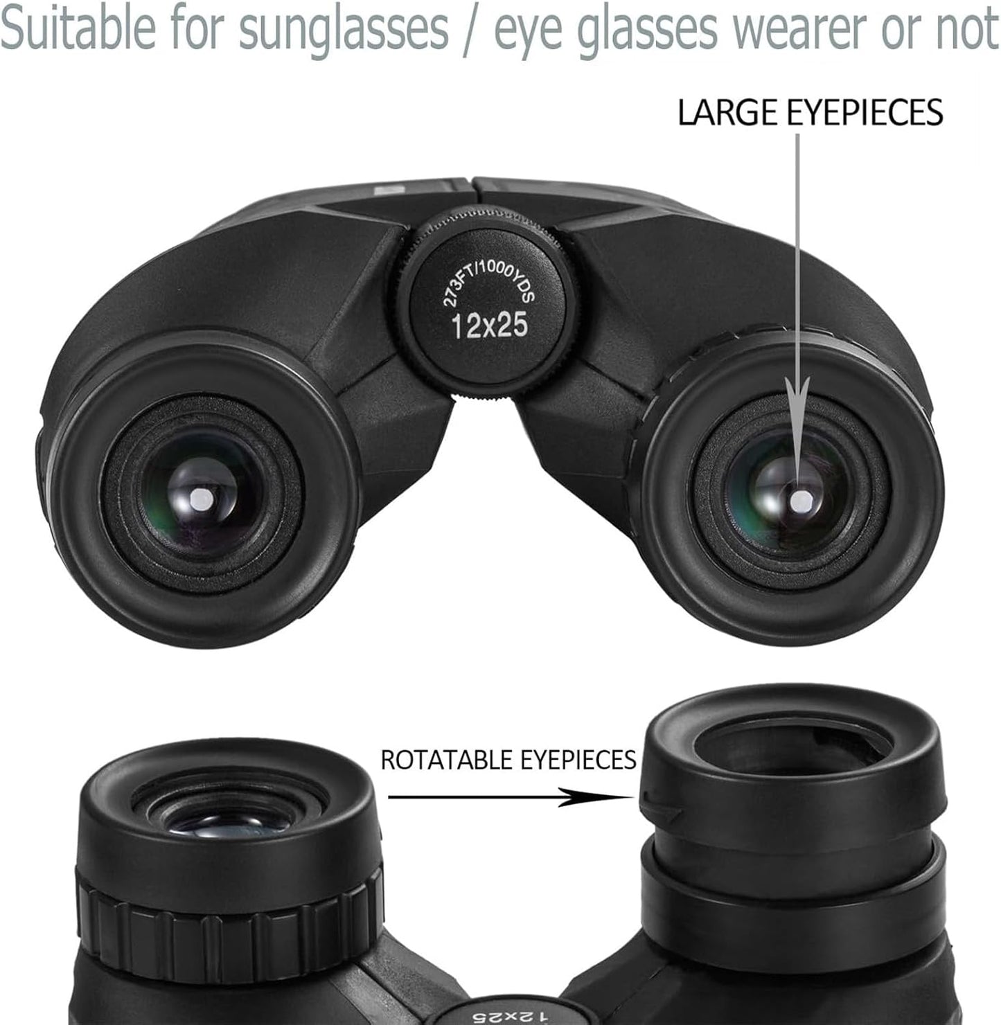 Occer 12x25 Compact Binoculars for Adults and Kids, Large Eyepiece Waterproof Binocular with Low Light Vision,High Powered Easy Focus Binoculars for Bird Watching,Outdoor Hunting,Travel,Sightseeing