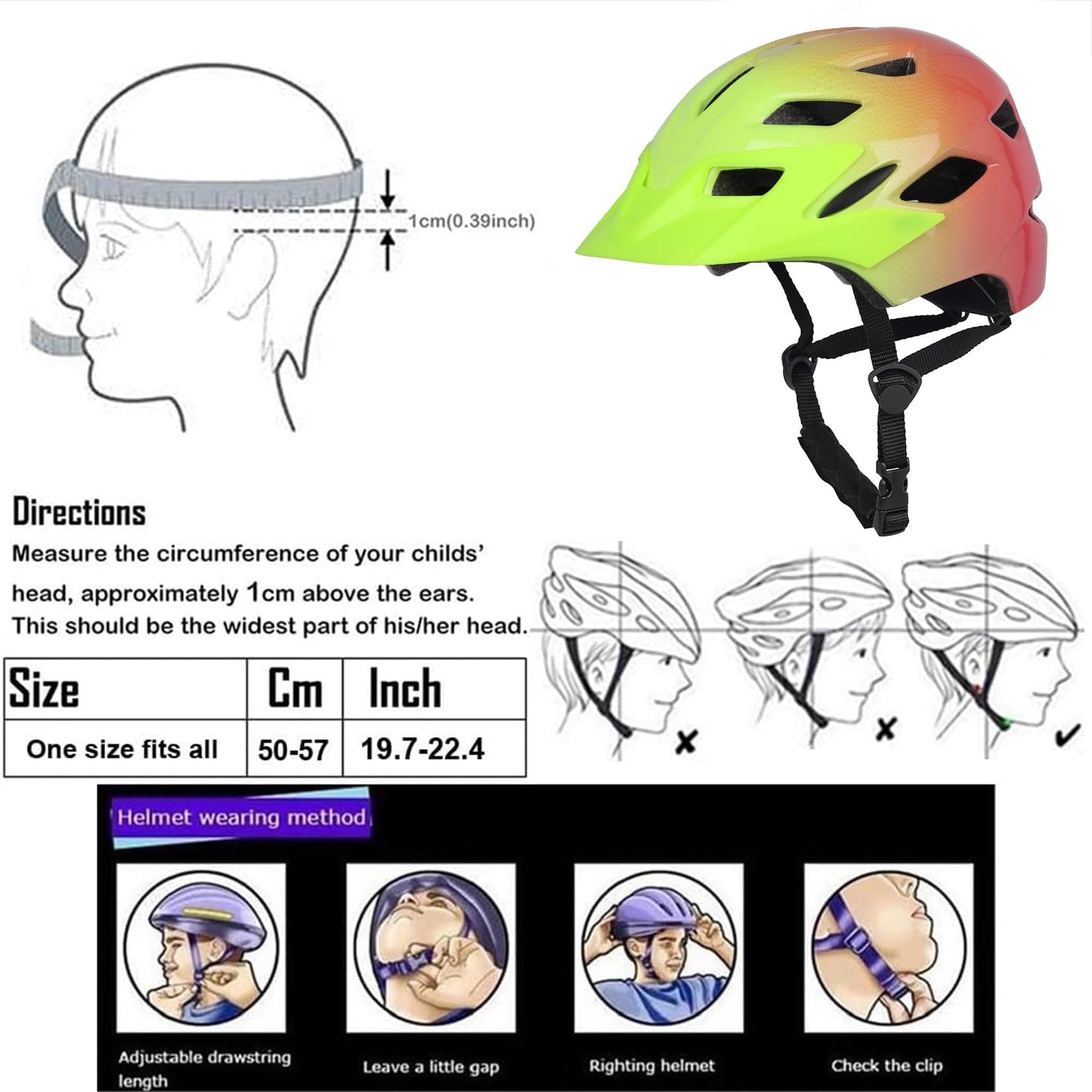 Kids Bike Helmet,Bavilk Kids Boys Girls Bike Helmets with LED Light Detachable Visor Children Youth Teen Multi-Sport for Skating Cycling Scooter Skateboard Adjustable & Lightweight 19.7"-22.4"