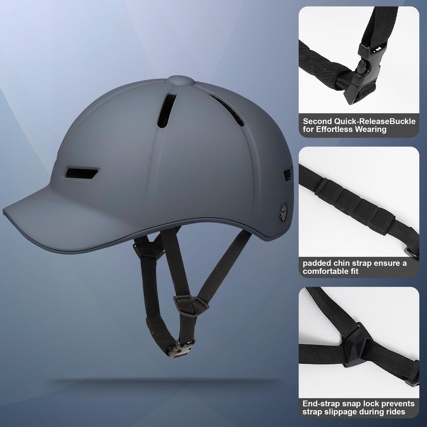Bike Helmet Adult Men/Women-USB Rechargeable Rear Light CPSC/ASTM Certified 2 Removable Liners Adjustable Lightweight Baseball Cap Style for Youth Road&Mountain Biking Skating Scooter