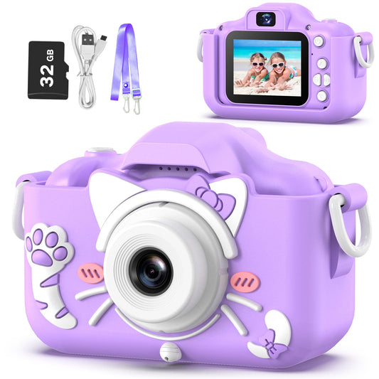 Goopow Kids Camera Toys for 3-8 Year Old Girls Boys,Children Digital Video Camcorder Camera with Cartoon Soft Cover, Best Chritmas Birthday Festival Gift for Kids - 32G SD Card Included