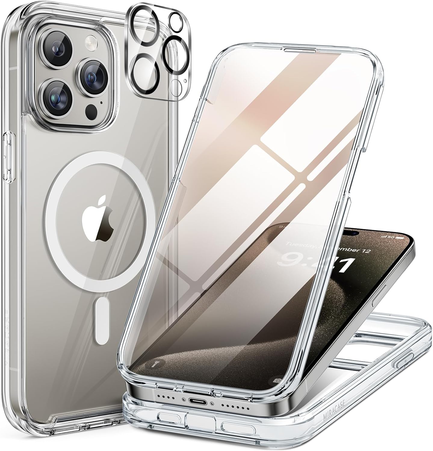Miracase for iPhone 17e Case& iPhone 16e Case, Full-Body Phone with Built-in Glass Screen Protector, [Magnetic with MagSafe] Military Drop Proof 17 E/ 16 E Cover Bumper 6.1 inch, Black