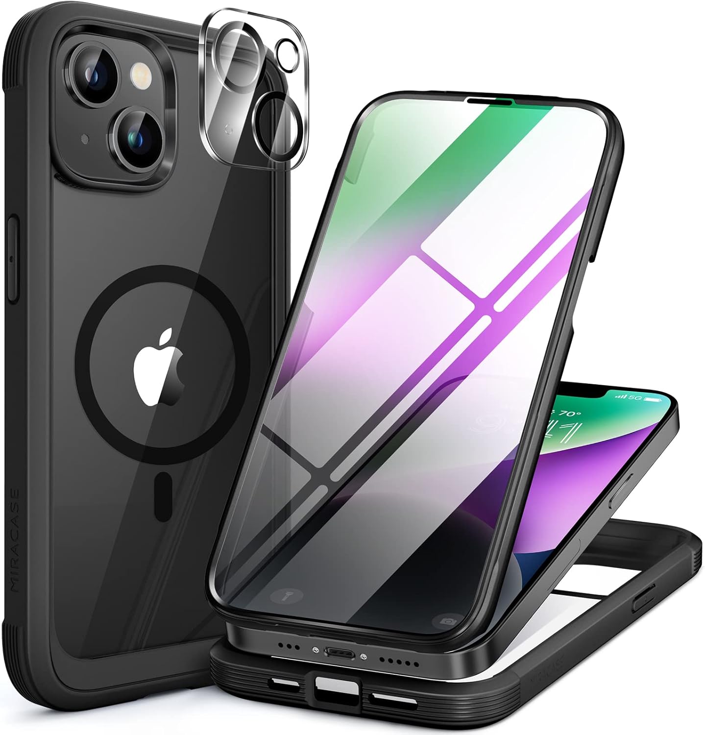 Miracase for iPhone 17e Case& iPhone 16e Case, Full-Body Phone with Built-in Glass Screen Protector, [Magnetic with MagSafe] Military Drop Proof 17 E/ 16 E Cover Bumper 6.1 inch, Black