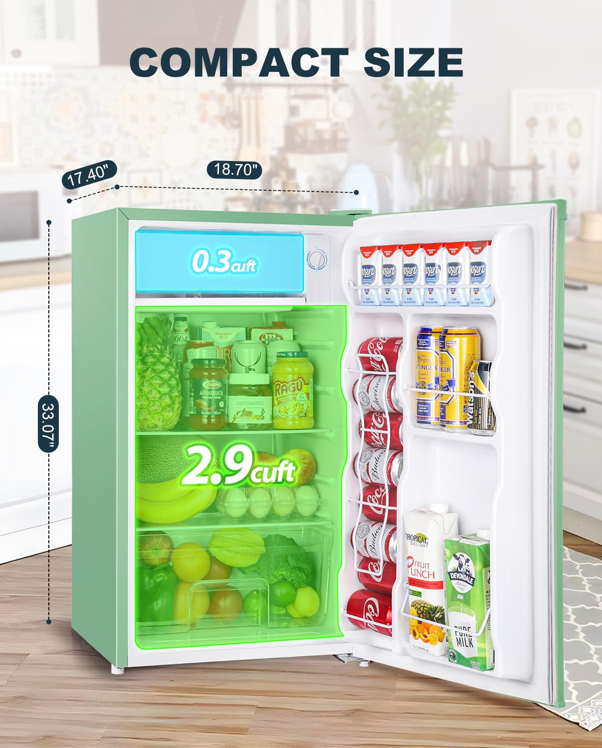 Upstreman 3.2 Cu.Ft Mini Fridge with Freezer, Single Door Mini Fridge, Dorm Fridge, Adjustable Thermostat, Mini Refrigerator for Bedroom, Office, Dorm, Black-BR321