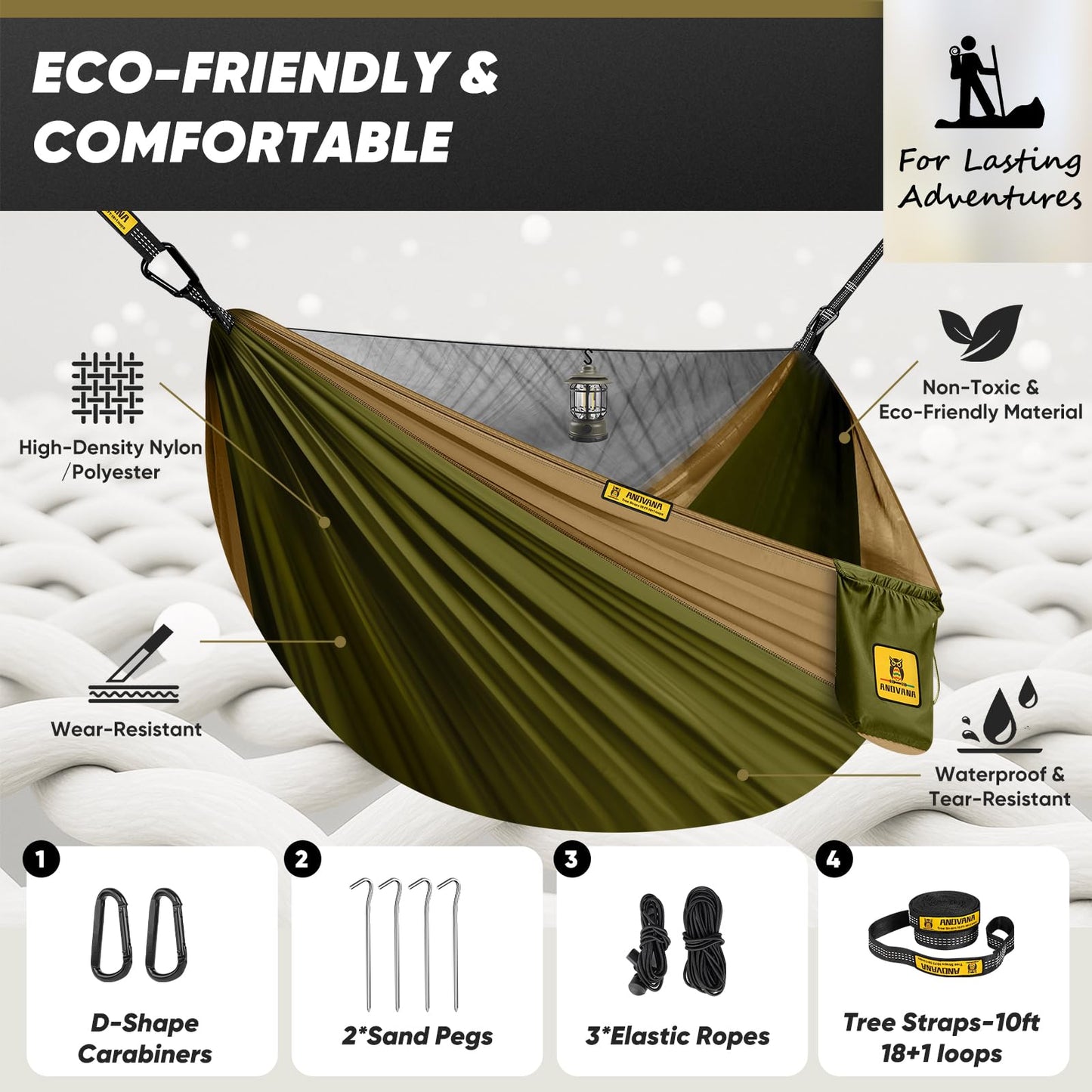 Camping Hammock with Mosquito Net, 600 lbs Portable Hammock with Tree Straps, 2-in-1 Double/Single Travel Hammock Tent for Outside/Indoor/Backpacking/Beach - Black & Grey
