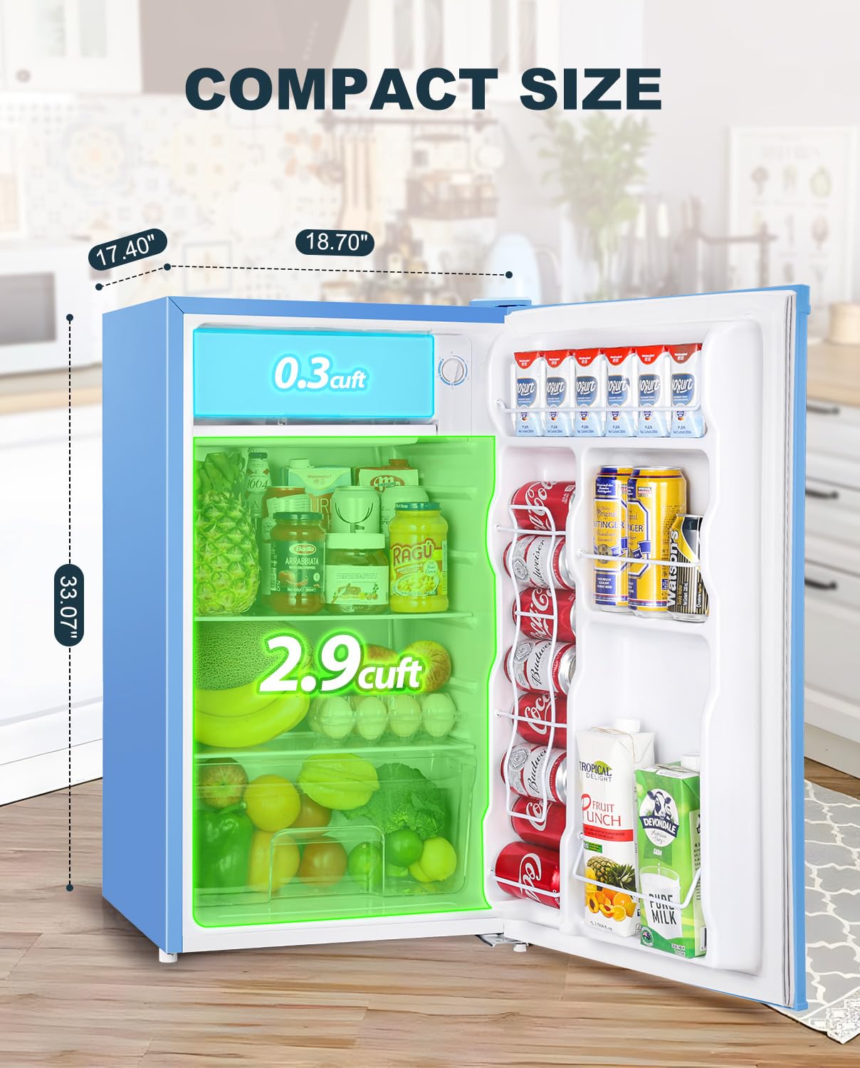 Upstreman 3.2 Cu.Ft Mini Fridge with Freezer, Single Door Mini Fridge, Dorm Fridge, Adjustable Thermostat, Mini Refrigerator for Bedroom, Office, Dorm, Black-BR321