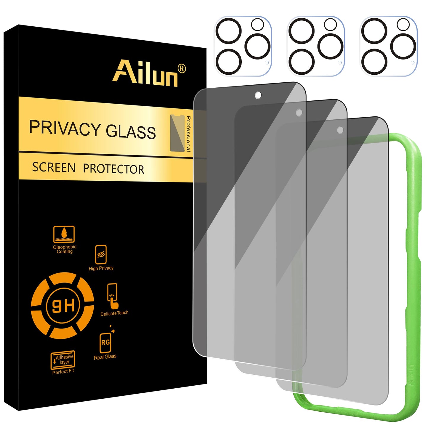 Ailun 3 Pack for iPhone 17 Pro Max Privacy Screen Protector [6.9 inch]+ 3 Pack Camera Lens Protector with Installation Frame,Dynamic Island Compatible,Anti Spy Tempered Glass[9H Hardness]-HD