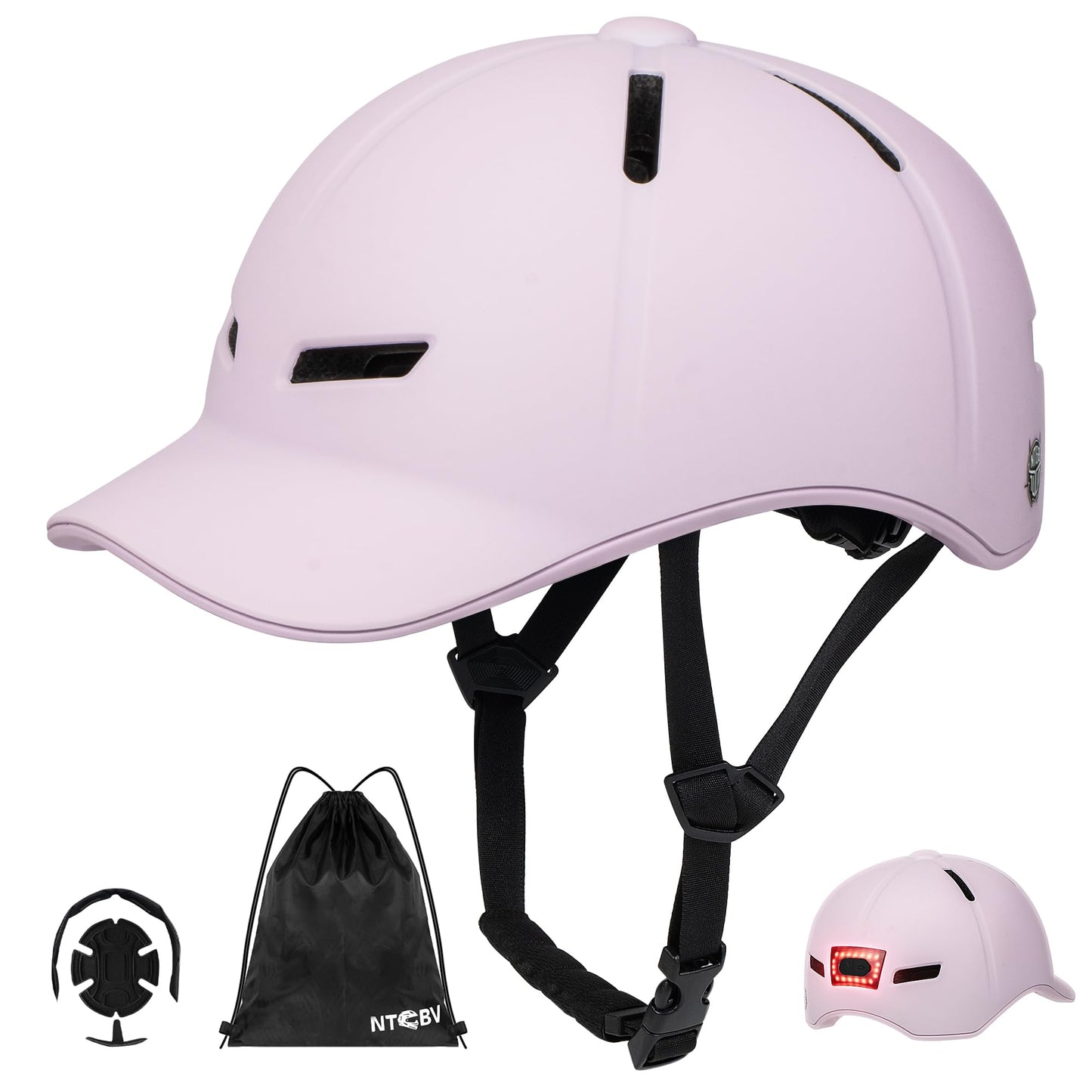 Bike Helmet Adult Men/Women-USB Rechargeable Rear Light CPSC/ASTM Certified 2 Removable Liners Adjustable Lightweight Baseball Cap Style for Youth Road&Mountain Biking Skating Scooter