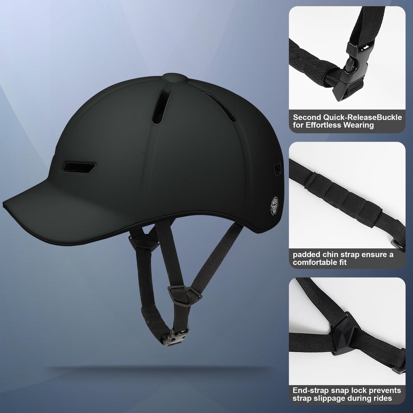 Bike Helmet Adult Men/Women-USB Rechargeable Rear Light CPSC/ASTM Certified 2 Removable Liners Adjustable Lightweight Baseball Cap Style for Youth Road&Mountain Biking Skating Scooter