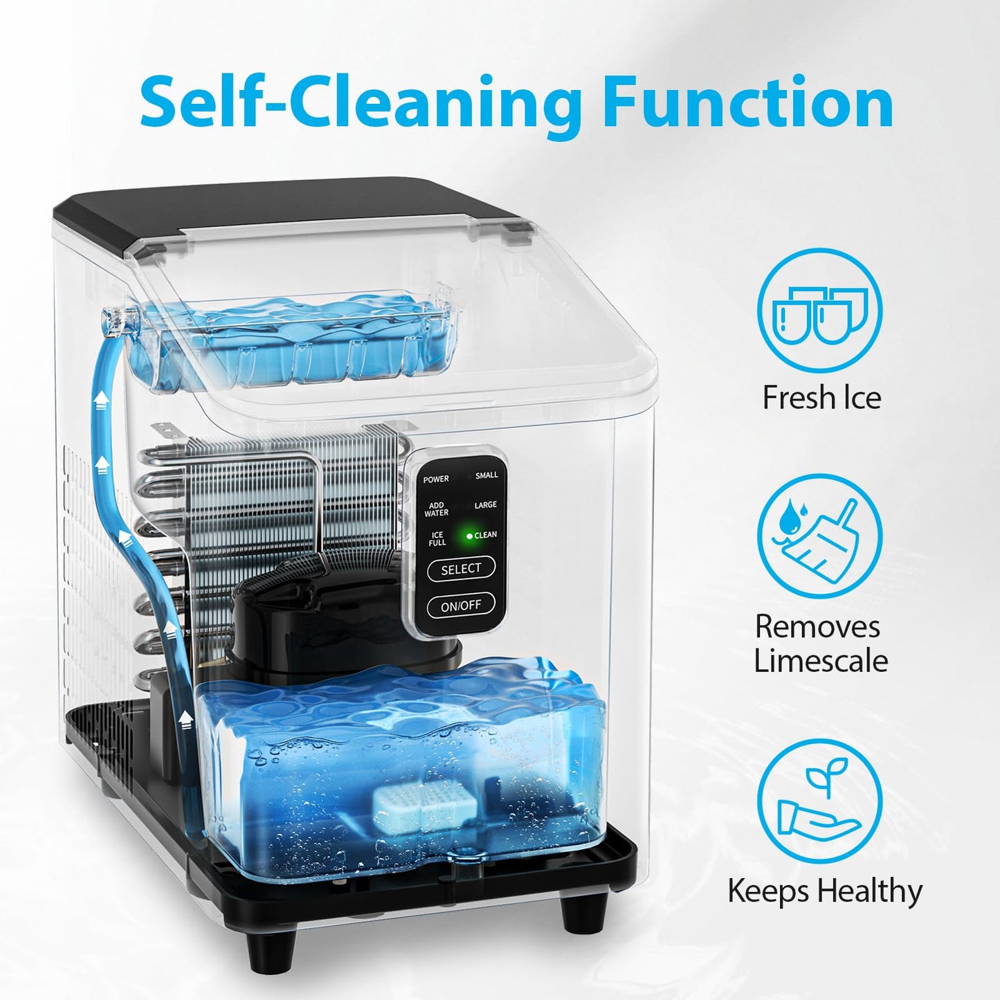 Aeitto Ice Maker Countertop 26lbs/24H, Ice Machine 8 Ice Cubes Ready in 6 Mins, 2 Sizes of Bullet Ice Portable Ice Makers with Basket & Scoop, Auto Self-Cleaning for Home/Kitchen/Office Stainless