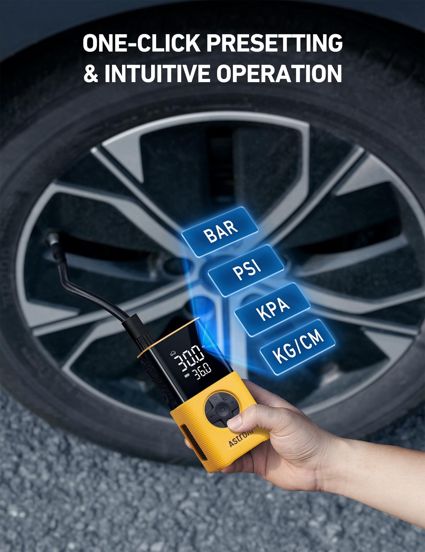 AstroAI L7 Tire Inflator Portable Air Compressor Cordless Mini Bike Pump with Digital Dual Values Display, 150 PSI Car Tires Air Pump with LED Lights&Pressure Gauge for Auto, Motorcycles, Bikes, Balls