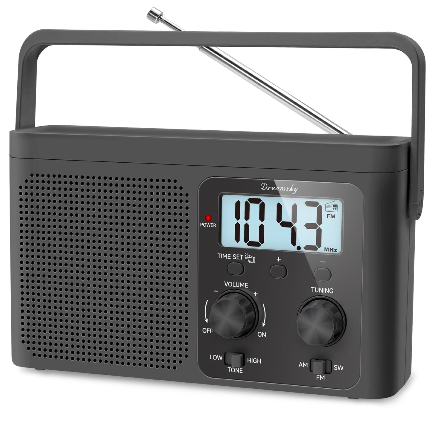 DreamSky AM FM Radio Portable - Shortwave Radio Battery Powered or Plug in Wall for Home Outdoor, Strong Reception, Large Dial Easy to Use, Digital Time Display, Transistor Antenna, Seniors Small Gift