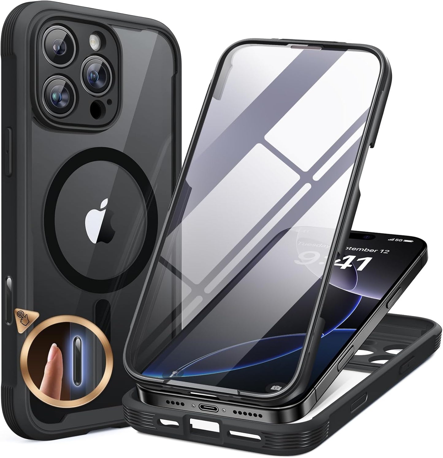 Miracase for iPhone 17e Case& iPhone 16e Case, Full-Body Phone with Built-in Glass Screen Protector, [Magnetic with MagSafe] Military Drop Proof 17 E/ 16 E Cover Bumper 6.1 inch, Black