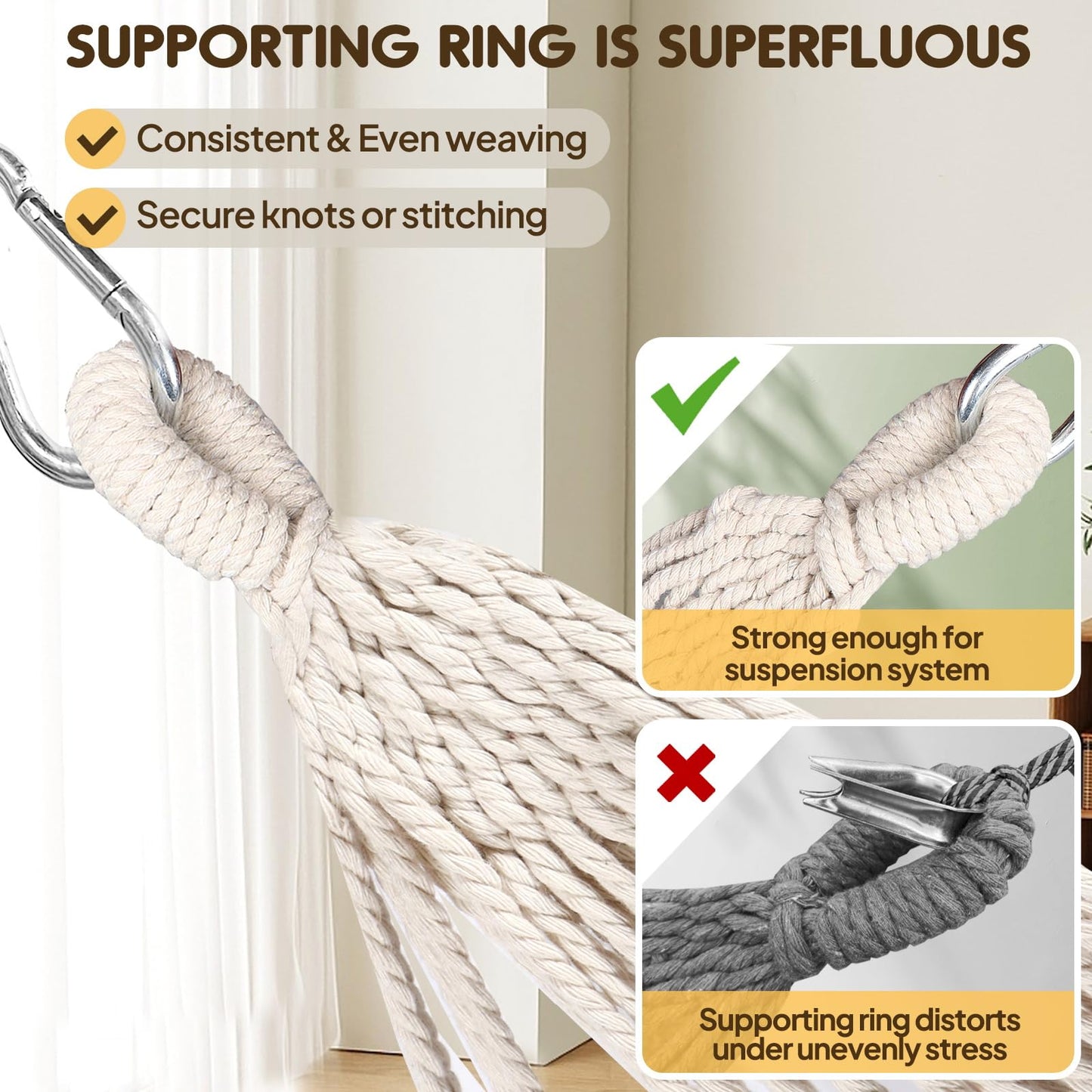 ANYOO Cotton Hammock Portable Camping Hammocks for Hanging Sturdy Garden Comfortable Fabric Hammock with Tree Straps Up to 660lbs with Travel Bag for Camping Outdoor/Indoor Patio Backyard