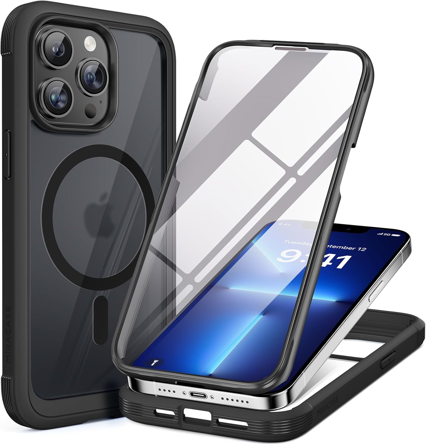 Miracase for iPhone 17e Case& iPhone 16e Case, Full-Body Phone with Built-in Glass Screen Protector, [Magnetic with MagSafe] Military Drop Proof 17 E/ 16 E Cover Bumper 6.1 inch, Black