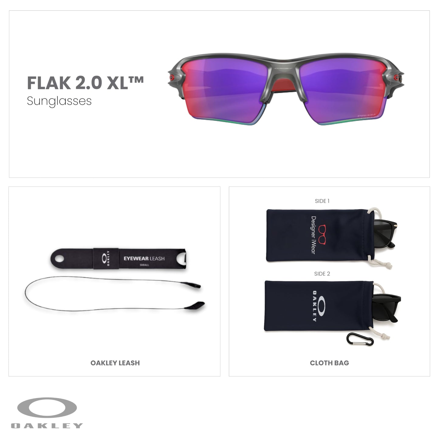 OAKLEY Flak 2.0 XL OO9188 Rectangle Sunglasses For Men+ Bundle Accessory Leash Kit, Microfiber Pouch