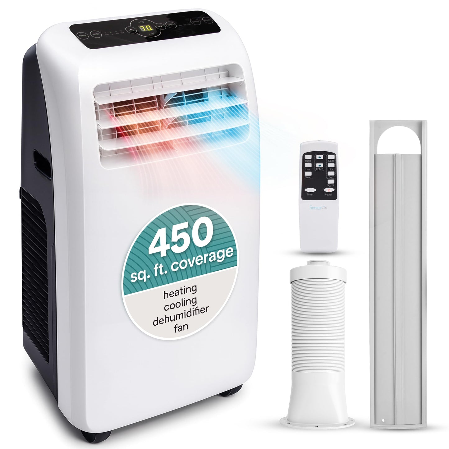SereneLife 3-in-1 Portable Air Conditioner with Built-in Dehumidifier Function,Fan Mode, Remote Control, Complete Window Mount Exhaust Kit