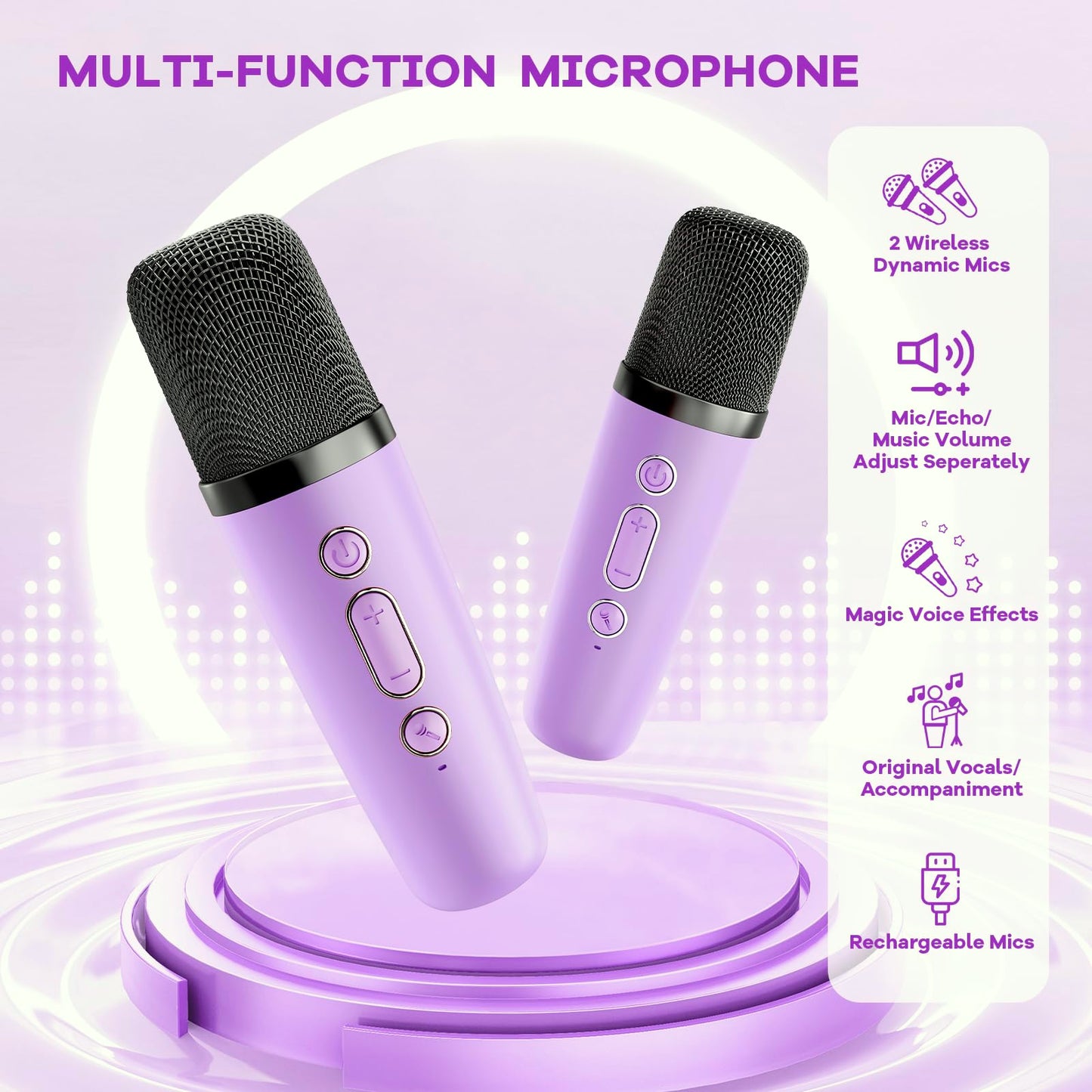 Karaoke Machine for Kids, Portable Mini Speaker with 2 Wireless Microphones, TOP Kids Gifts for Girls Ages 3, 4, 5, 6, 7, 8, 9, 10+ Years Old, 4-12th Birthday Easter Present Toy Party (Purple)